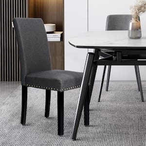 Dark Grey Upholstered Linen Fabric Dining Chairs with High Back and Padded Seat Side Chair (Set of 2)