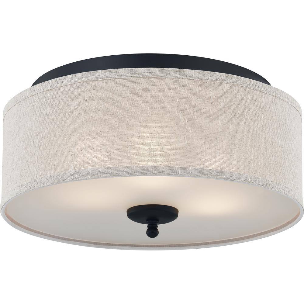 Blanche 16" Matte Black Flush Mount with Beige Linen Shade