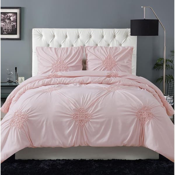Christian Siriano Georgia Rouched 3-Piece Blush Full/Queen Comforter Set