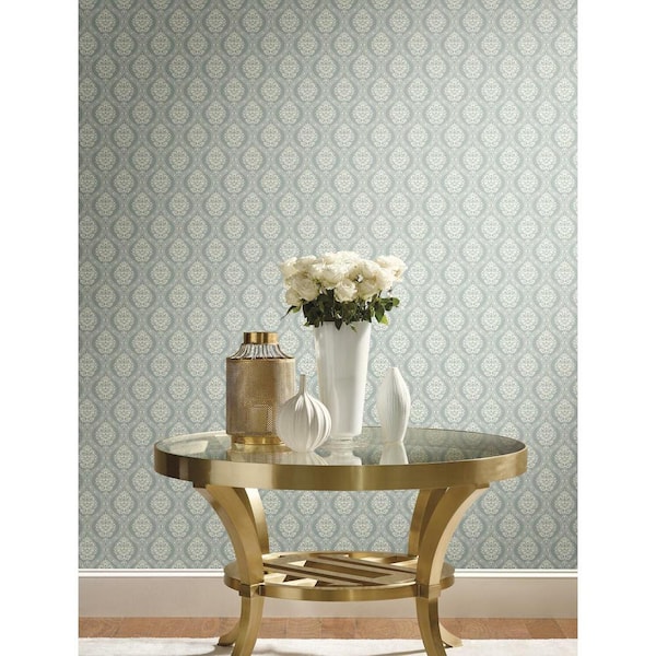 56 sq ft. Green Petite Ogee Pre-Pasted Wallpaper