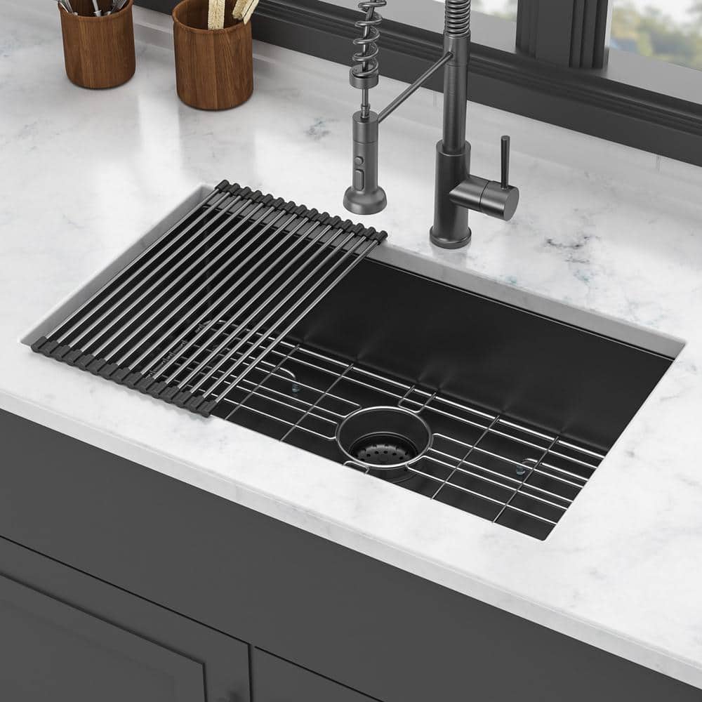 30 in. Undermount Single Bowl 16 Gauge Gunmetal Black Stainless Steel Kitchen Sink with Bottom Grids price history on PriceWatchPro