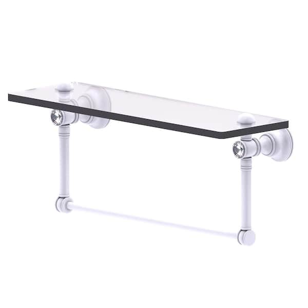 Allied Brass Carolina Crystal Collection 16 in. Glass Shelf with Integrated Towel Bar in Matte White
