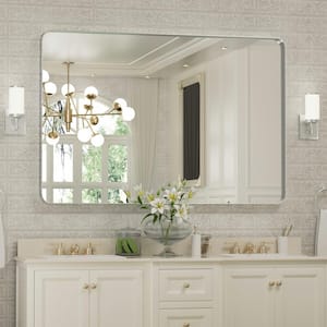 30 in. W x 40 in. H Large Rectangular Metal Framed Wall Mounted Wall Bathroom Mirrors Bathroom Vanity Mirror in Silver