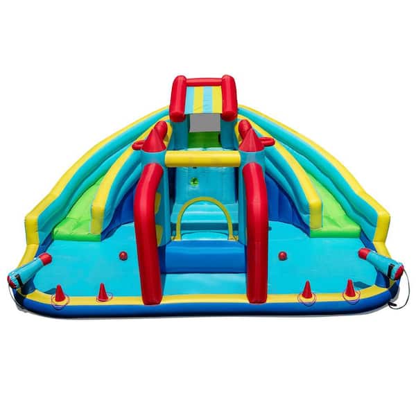 Inflatable Double Water Slide Park Bounce House Giant Bouncy Castle with Obstacle Course Blower Excluded