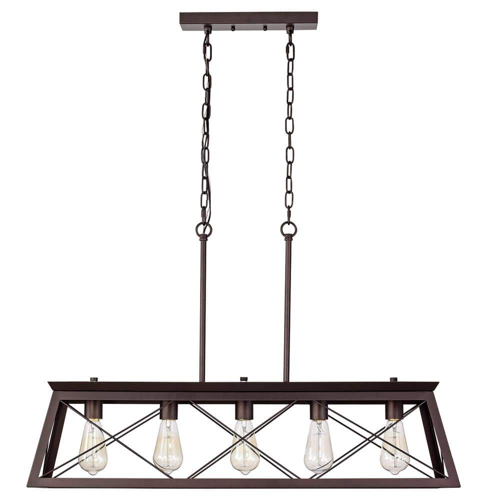 Indoor 5-Light Oil Rubbed Bronze Steel Rectangular Kitchen Island Pendant L
