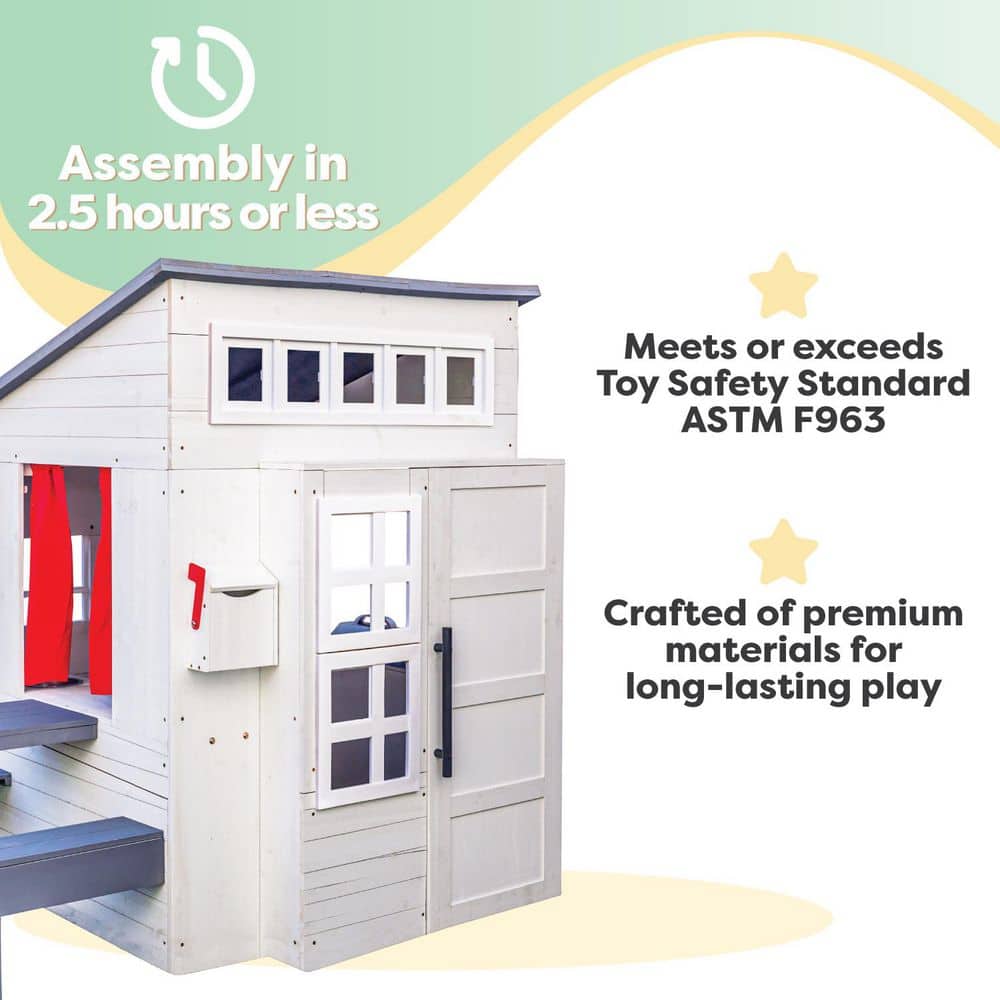 KidKraft White Wooden Outdoor Playhouse with Picnic Table and Grill