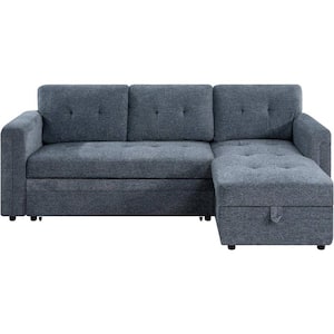 54 in. Reversible Sleeper Faux Leather Rolled Arm Sectional Sofa with Storage and USB Ports in Gray