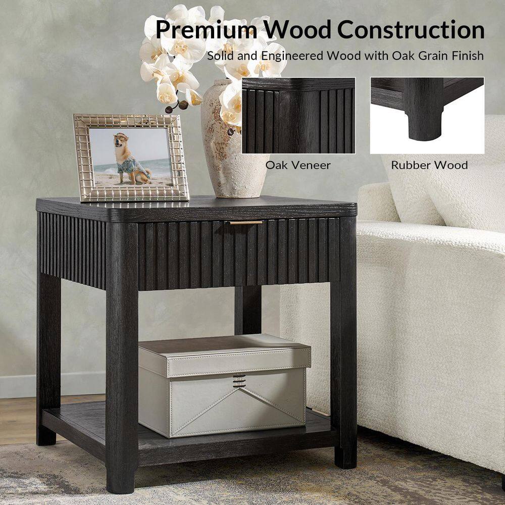 Yoshua 23.75 in. Black Rectangle Wood End Table with Fluted Surface - thumbnail 4