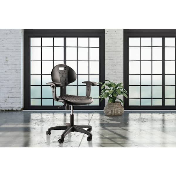 48 in. Black Kangaroo Stool Polyurethane Seat and Backrest Stool with Arms