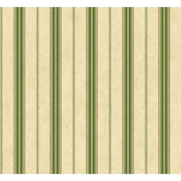 The Wallpaper Company 56 sq. ft. Green and Beige Simple Stripe Wallpaper-DISCONTINUED