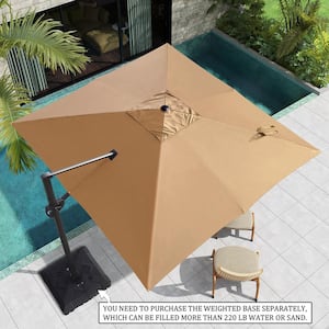 11 ft. x 11 ft. Heavy-Duty Frame Cantilever Single Square Outdoor Offset Umbrella in Tan