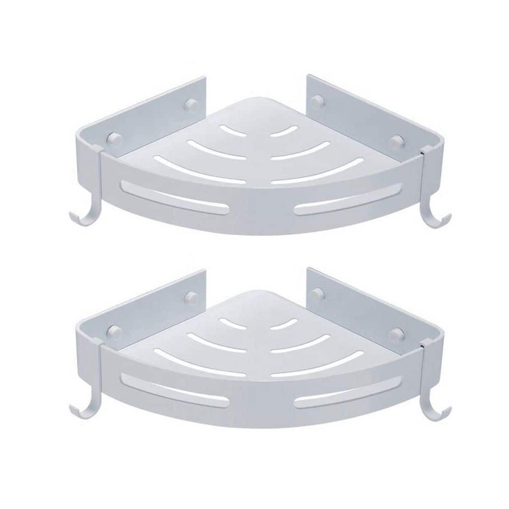 Wall Mounted Bathroom Shower Caddies Corner Storage Shelf with 4 Hooks in W