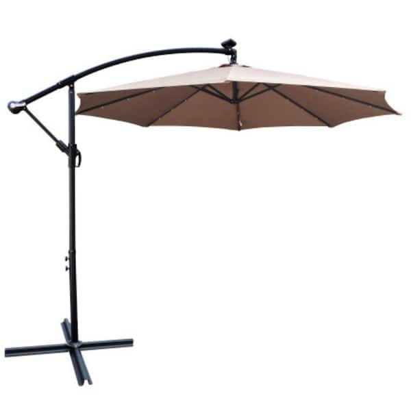 ITOPFOX 10 ft. Waterproof Outdoor Patio Market Umbrella with Solar Powered LED, Crank and Cross Base, Mushroom