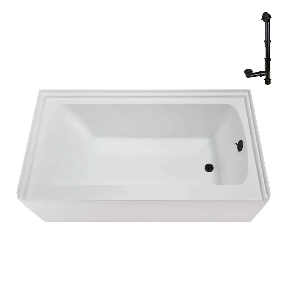 Glossy White Acrylic Alcove Bathtub with Matte Black Trim