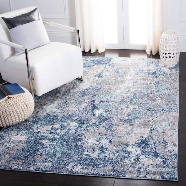 Aston Navy/Gray Doormat 3 ft. x 5 ft. Distressed Geometric Area Rug