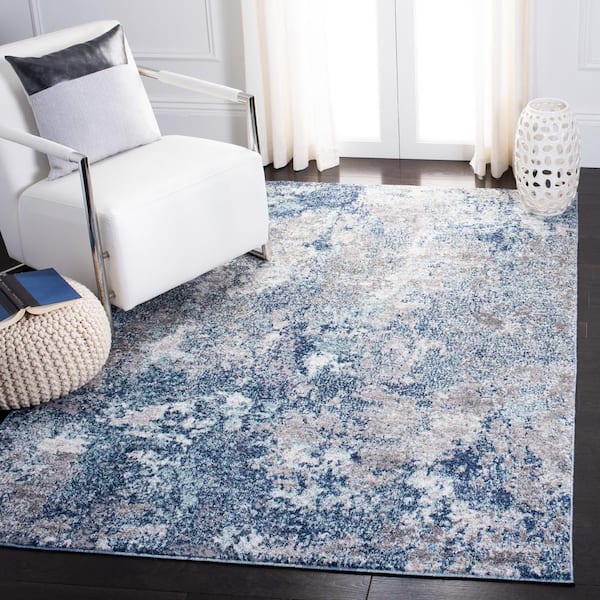 Aston Navy/Gray 8 ft. x 10 ft. Distressed Geometric Area Rug