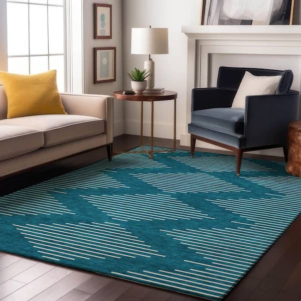 Mayfield Premium Machine Washable Abstract AMF1016 Teal 8 ft. x 10 ft. Area Rug