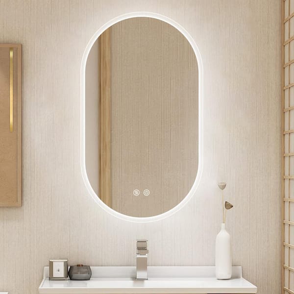 FUNKOL 26 in. W x 18 in. H Oval Frameless Touch Control Tri-Color LED Wall Mount Bathroom Vanity Mirror