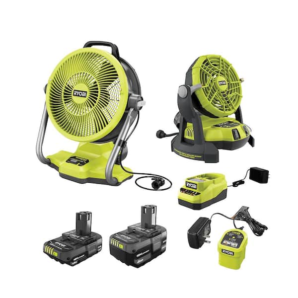 RYOBI ONE+ 18V Cordless Hybrid WHISPER SERIES 12 in. Misting Air Cannon Fan  and Misting Fan Kit with Batteries and Charger PCL850K1-PMF01K - The Home  Depot