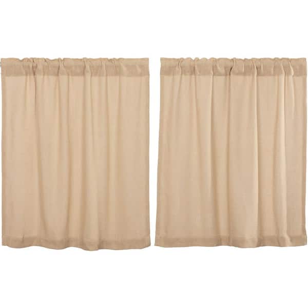 VHC BRANDS Burlap Vintage Tan 36 in. W x 36 in. L Cotton Light Filtering Rod Pocket Farmhouse Curtain Window Panel Pair