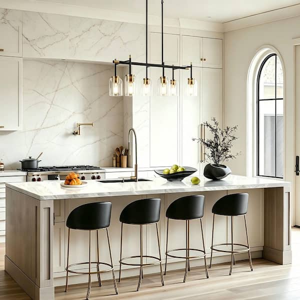 Zevni 27.5 in. 6-Light Modern Transitional Black and Brass Gold
