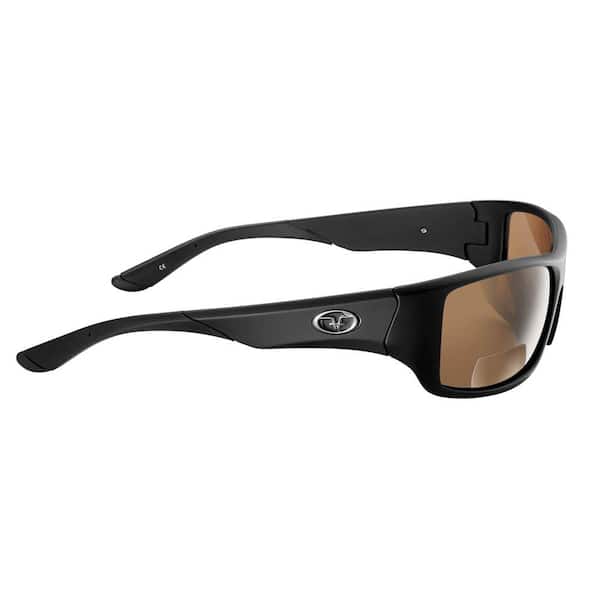 Flying Fisherman Triton Polarized Sunglasses, Matte Black Frame, Amber Bifocal Reader +2.00
