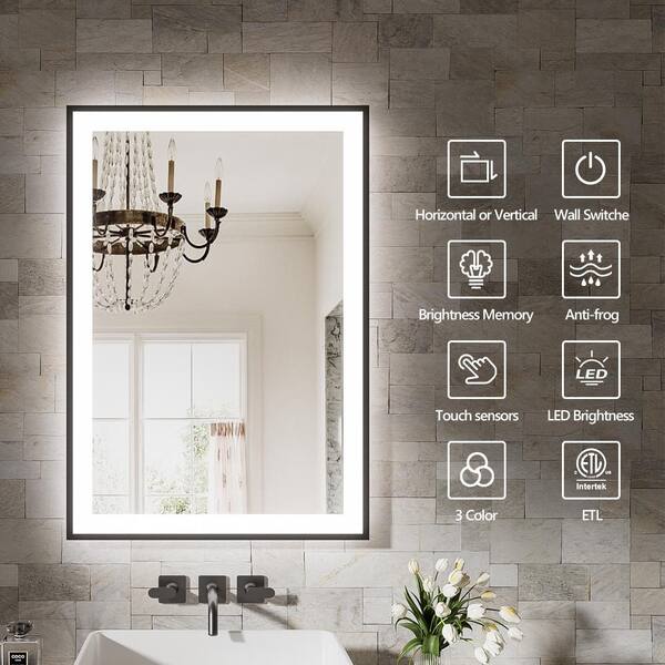 60 in. W x 36 in. H Rectangular Aluminum Framed Anti-Fog Dimmable Wall Mounted LED Bathroom Vanity Mirror in Gold