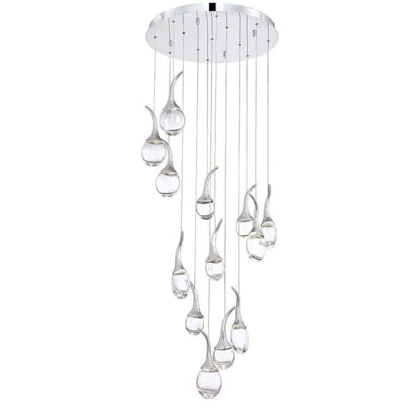 Eurofase Oz Collection 39-Watt Light Chrome Integrated LED Chandelier with Glass Shade