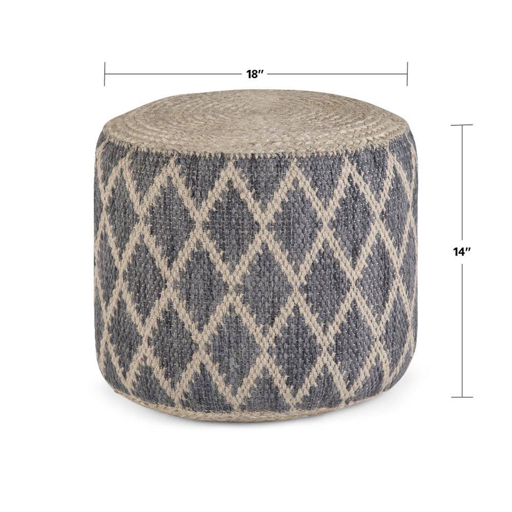 Edgeley Boho Chic Round Pouf in Grey and Natural Jute