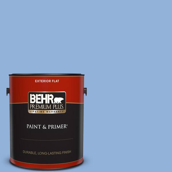 BEHR PREMIUM PLUS 1 gal. #580B-5 Cornflower Blue Flat Exterior Paint & Primer