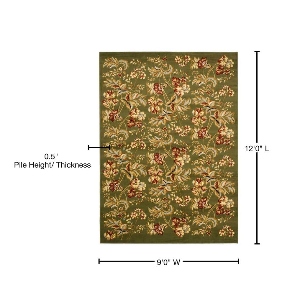 Sage Floral 9' x 12' Stain-Resistant Synthetic Area Rug