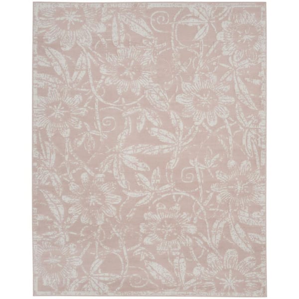 8 ft. x 10 ft. Pink and White Floral Distressed Non Skid Area Rug