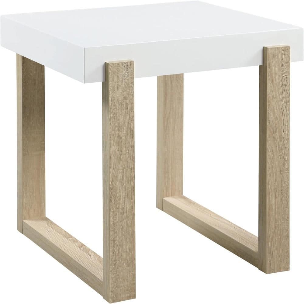 21.5 in. White and Brown Rectangle Wood End Table, Sturdy Build End Side Table for Living Rooms