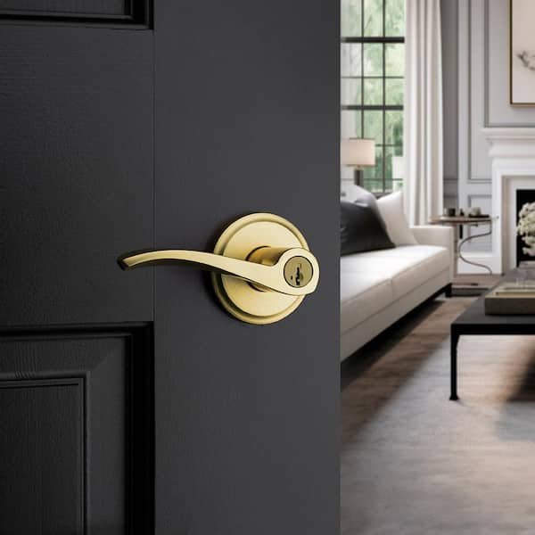 Kwikset Sedona Satin Brass Single Cylinder Entry Door Wave Handle