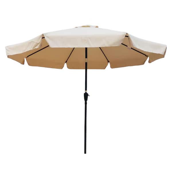 Boosicavelly 10 ft. Steel Pole Patio Umbrella with Crank and Push Button Tilt without Flap in Tan