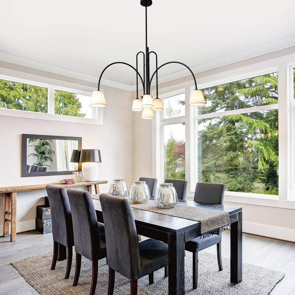 "Willow 6 Light 40"" Matte Black Scandi Minimalist Fabric Shade Chandelier, Adjustable Height for Living Room, Dinning" price history on PriceWatchPro