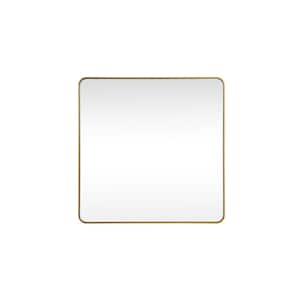 Timeless Home 48 in. W x 48 in. H x Modern Soft Corner Metal Square Brass Mirror