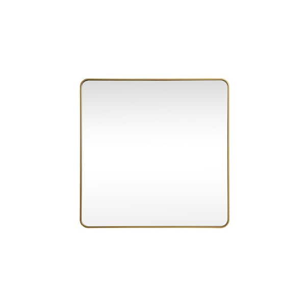 Unbranded Timeless Home 48 in. W x 48 in. H x Modern Soft Corner Metal Square Brass Mirror