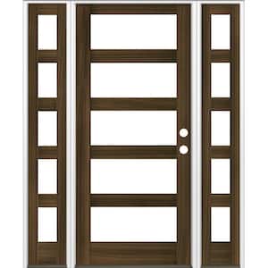 70 in. x 96 in. Modern Hemlock Left-Hand/Inswing 5-Lite Clear Glass Black Stain Wood Prehung Front Door with Sidelites