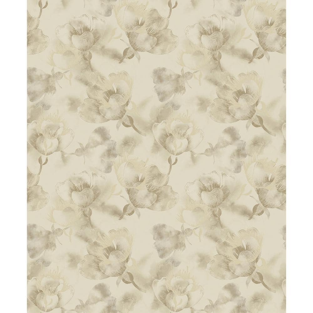 Falkirk Ophia Distressed Flowers Tan, Grey Vinyl Peelable Roll (Covers 57 s