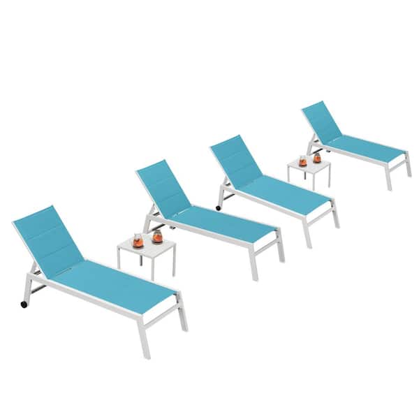 PURPLE LEAF 6-Pieces Aluminum Outdoor Chaise Lounge Set Chaise Lounger with Side Table and Wheels for Outside Beach Sunbathing