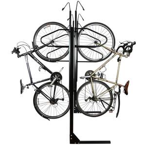 Black 6-Bike Locking Floor Stand Garage Bike Rack
