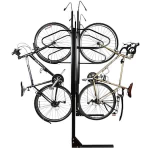 Black 8-Bike Locking Floor Stand Garage Bike Rack