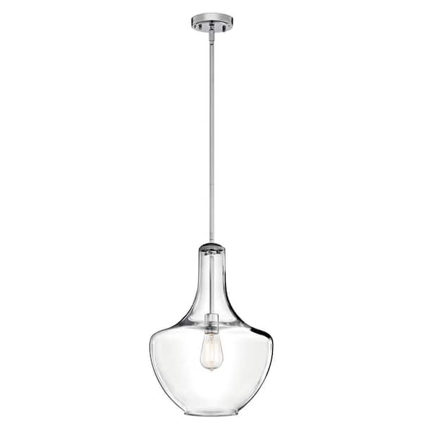 KICHLER Everly 19.75 in. 1-Light Chrome Transitional Shaded Kitchen Bell Pendant Hanging Light with Clear Glass
