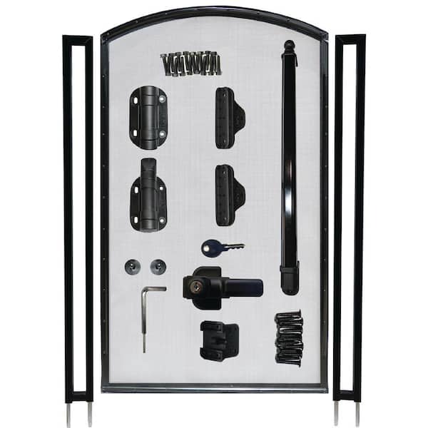 2.5 ft. W x 5 ft. H Pool Fence DIY Gate in Black with Self-Closing, Self-Latching Hardware and Arch Top