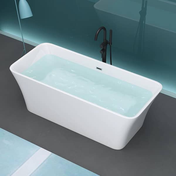 TOOLKISS 67 in. Acrylic Flatbottom Double Slipper Widen Bathtub in Ivory