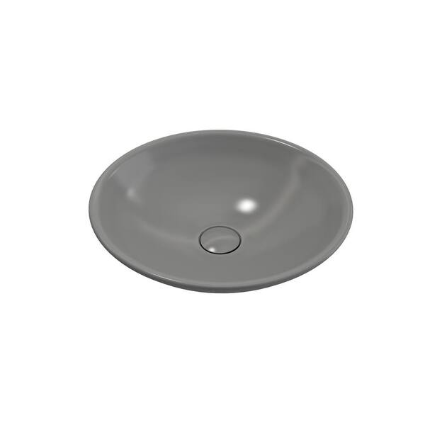 BOCCHI Venezia Matte Gray 15.75 in. Fireclay Round Vessel Sink with Matching Drain Cover