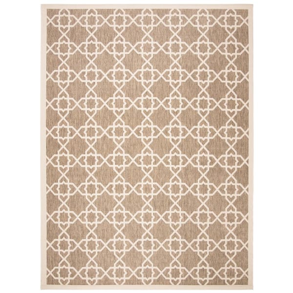 Courtyard Brown/Beige 8 ft. x 11 ft. Border Indoor/Outdoor Patio Area Rug