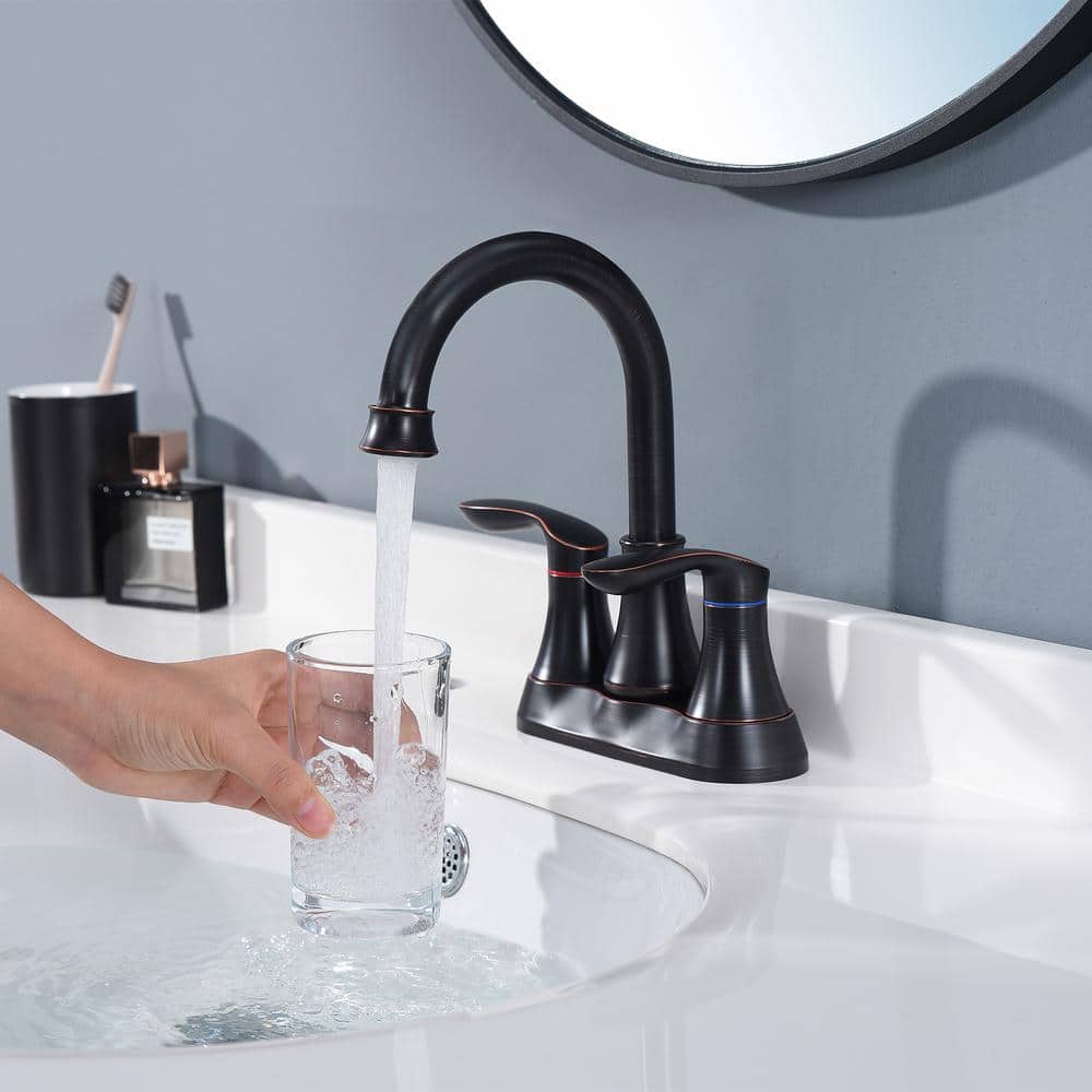 Oil Rubbed Bronze Double Handle Bathroom Faucet with Drain Kit