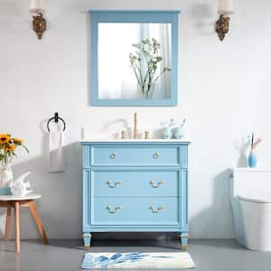 36 in. W x 22 in. D Solid Wood Single Sink Bath Vanity in Classical Blue with Carrara White Quartz Top